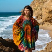 Plus Size Tie-Dye Tunic Dress: Cotton Kimono Mini with Pockets - Kumo - Image 4