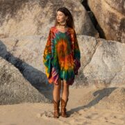 Plus Size Tie-Dye Tunic Dress: Cotton Kimono Mini with Pockets - Kumo - Image 7