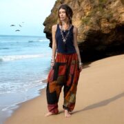 Plus Size Boho Harem Pants: Rust Patchwork Cotton, Wide Leg Trousers - Spiritu - Image 5