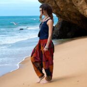 Plus Size Boho Harem Pants: Rust Patchwork Cotton, Wide Leg Trousers - Spiritu - Image 7