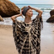 Hand-Dyed Tie-Dye Fringe Kaftan Dress: Plus Size Boho Festival Poncho - Arlo - Image 10