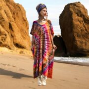 Handmade Tie Dye Cotton Kaftan Maxi Dress: Sunset Prism Boho Cover-Up - Nora - Image 5