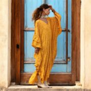 Boho Kaftan Maxi Dress: Solar Nectar Rayon Ruffle Gown - Wild heart - Image 7