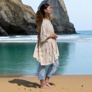 Embroidered Cotton Boho Tunic Dress: Plus Size Babydoll Kaftan with Pockets - Bellina - Image 9