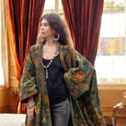 Autumn Garden Velvet Kimono Robe: Plus Size Boho Duster with Pockets - Harper Jade - Image 6