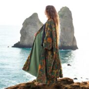 Autumn Garden Velvet Kimono Robe: Plus Size Boho Duster with Pockets - Harper Jade - Image 9