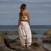 Lace Patchwork Harem Pants: Cream Cotton Boho Festival Trousers - Spiritu - Image 3