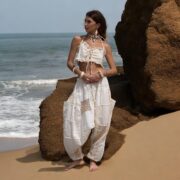 Lace Patchwork Harem Pants: Cream Cotton Boho Festival Trousers - Spiritu - Image 6