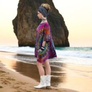 Plus Size Tie-Dye Tunic Top: Handmade Cotton Boho Caftan, Aurora Flame - Celestia - Image 2