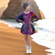 Plus Size Tie-Dye Tunic Top: Handmade Cotton Boho Caftan, Aurora Flame - Celestia