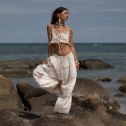 Boho Lace Patchwork Cotton Pants: Wide Leg Festival Trousers - Chesa - Image 4