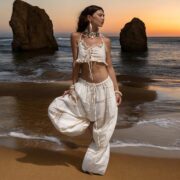 Boho Lace Patchwork Cotton Pants: Wide Leg Festival Trousers - Chesa - Image 10