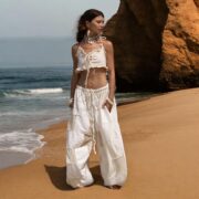 Boho Lace Patchwork Cotton Pants: Wide Leg Festival Trousers - Chesa - Image 7