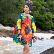 Plus Size Tie-Dye Cotton Caftan Tunic: Boho Festival Dress - Celestia - Image 4