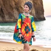 Plus Size Tie-Dye Cotton Caftan Tunic: Boho Festival Dress - Celestia - Image 10
