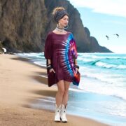 Handmade Tie-Dye Cotton Caftan Dress: Plus Size Boho Kimono Top - Celestia