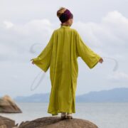 Handmade Boho Kimono Duster: Willow Mist Zigzag Rayon Robe - Image 3