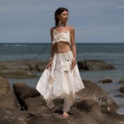 Handmade Boho Patchwork Harem Pants: Ivory Cotton Festival Trousers - Paloma