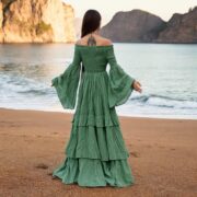 Boho Wedding Dress: Elderfern Green Cotton Off-Shoulder Gown - Lucia - Image 9