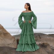 Boho Wedding Dress: Elderfern Green Cotton Off-Shoulder Gown - Lucia