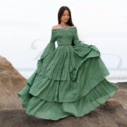 Boho Wedding Dress: Elderfern Green Cotton Off-Shoulder Gown - Lucia - Image 4