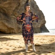 Handmade Tiedye Cotton Tunic: Boho Fringe Poncho, Plus Size - Arlo