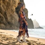 Handmade Tiedye Cotton Tunic: Boho Fringe Poncho, Plus Size - Arlo - Image 2