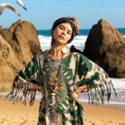 Handmade Tiedye Fringe Kaftan: Boho Festival Cotton Poncho - Arlo - Image 4