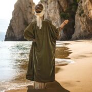 Moss Sage Velvet Duster – Handmade Lace Trim Kimono Coat | Misty - Image 3