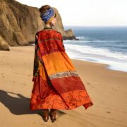 Upcycled Silk Kimono Duster: Canyon Ember Patchwork Boho Robe - Mai - Image 8