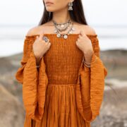 Boho Wedding Dress: Terra Cotta Cotton Maxi Gown with Bell Sleeves - Lucia - Image 6