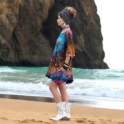 Plus Size Tie-Dye Caftan Dress: Handmade Boho Cotton Tunic - Mystic Heartburst - Celestia - Image 2