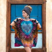 Plus Size Tie-Dye Caftan Dress: Handmade Boho Cotton Tunic - Mystic Heartburst - Celestia - Image 6