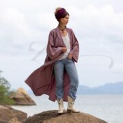 Boho Kimono Duster: Willow Plum Rayon Robe - Bridal Cover-Up - Alura