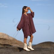 Plus Size Crinkle Cotton Babydoll Dress: Boho Tunic Top with Pockets - Bellina - Image 2