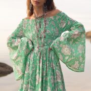 Boho Cotton Maxi Dress: Sage Bloom Off-Shoulder Gown - Lucia - Image 6