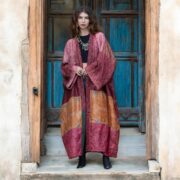 Boho Silk Kimono Duster: Upcycled Vintage Sari Robe - Rust Rose Ochre - Mai - Image 5