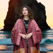 Boho Silk Kimono Duster: Upcycled Vintage Sari Robe - Rust Rose Ochre - Mai - Image 10