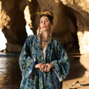 Plus Size Velvet Kimono Robe: Boho Floral Duster Coat, Bridal Wrap - Mai - Image 4