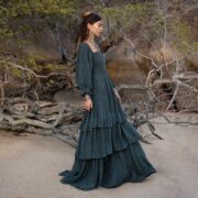 Isabella Amore Boho Wedding Dress: Tiered Cotton Gown, Woodland Jade - Image 2