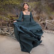 Isabella Amore Boho Wedding Dress: Tiered Cotton Gown, Woodland Jade - Image 4