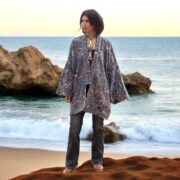 Plus Size Velvet Kimono Robe: Ochre Bloom Cotton Duster Coat - Mei - Image 7