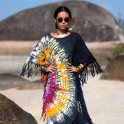 Handmade Tie-Dye Fringe Tunic Dress: Cosmic Crescent Boho Caftan - Arlo - Image 4