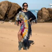 Handmade Tie-Dye Fringe Tunic Dress: Cosmic Crescent Boho Caftan - Arlo - Image 7