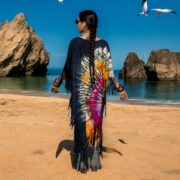 Handmade Tie-Dye Fringe Tunic Dress: Cosmic Crescent Boho Caftan - Arlo - Image 9