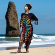 Handmade Tie-dye Cotton Tunic Dress: Boho Fringe Cover-Up - Arlo - Image 7