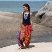 Reversible Kantha Quilted Harem Pants: Boho Festival Lounge Wear - Spiritu