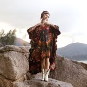 Hand-Dyed Tie-Dye Cotton Tunic Dress: Boho Peace Mandala Caftan with Pockets - Cleo