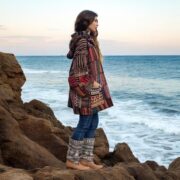Boho Patchwork Kimono Jacket – Ember Canyons Sahara Weave, Plus Size Fleece-Lined Hooded Coat - Image 8