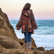 Boho Patchwork Kimono Jacket – Ember Canyons Sahara Weave, Plus Size Fleece-Lined Hooded Coat - Image 9